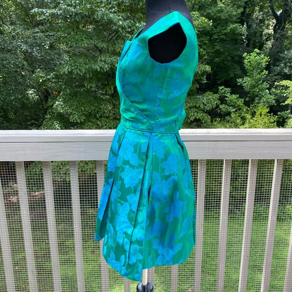 Vintage 50s 60 Metallic Mini Damask Cocktail Dress - Picture 4 of 10